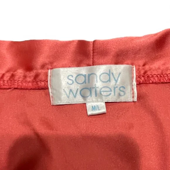 Sandy Waters Salmon Pink Satin Lightweight Robe With Belt And Side Pockets M/L - Picture 3 of 3
